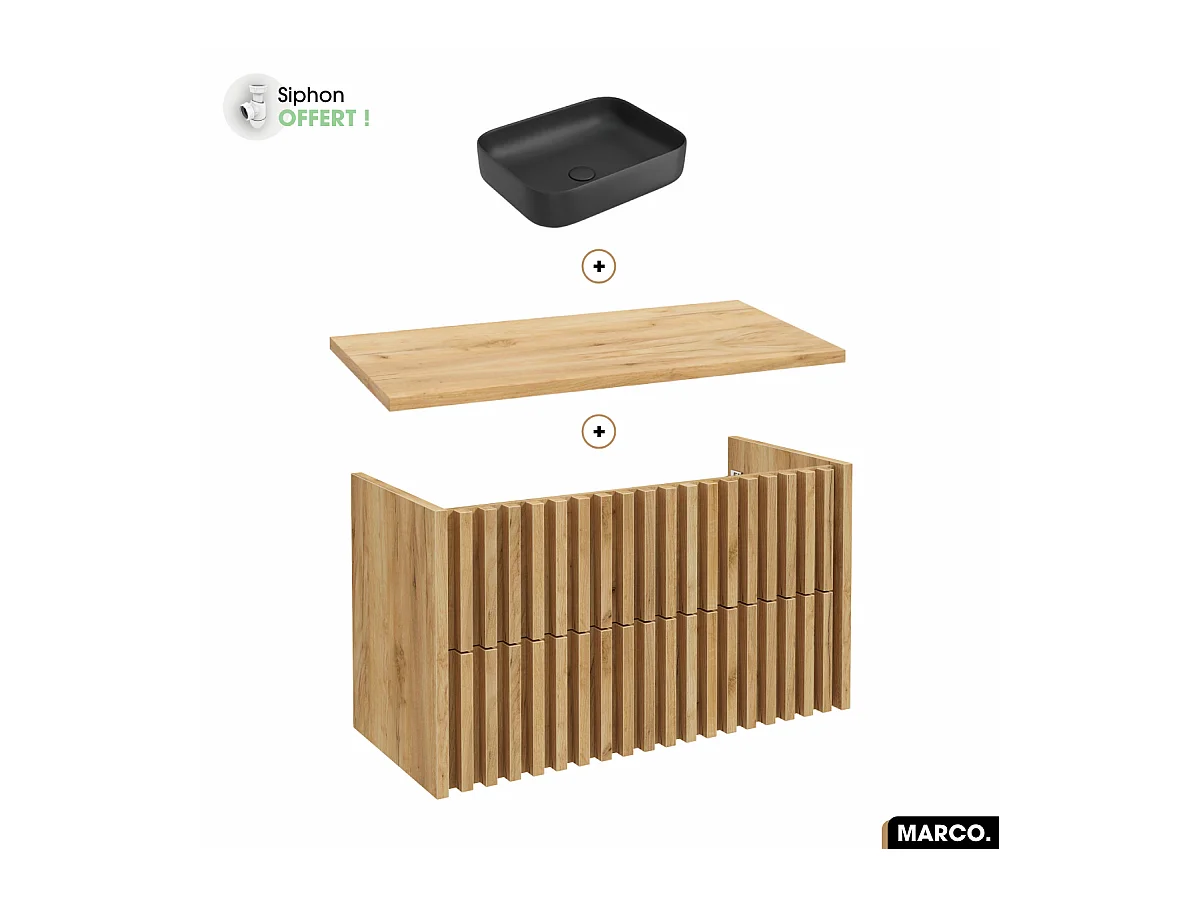 Ensemble meuble sous vasque avec vasque à poser - Siphon OFFERT | MARCO | OAK | 100 x 56 x 45 cm