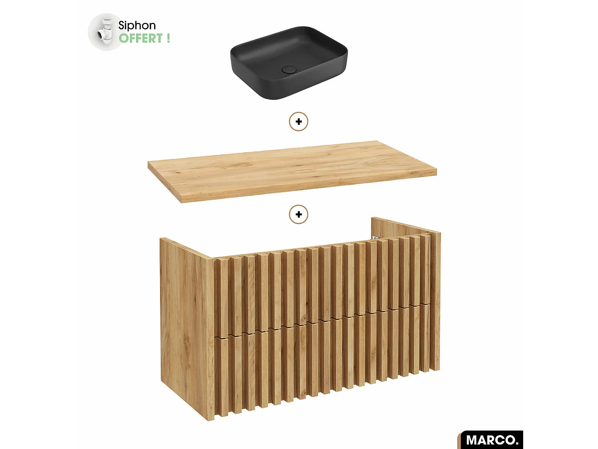 Ensemble meuble sous vasque avec vasque à poser - Siphon OFFERT | MARCO | OAK | 100 x 56 x 45 cm