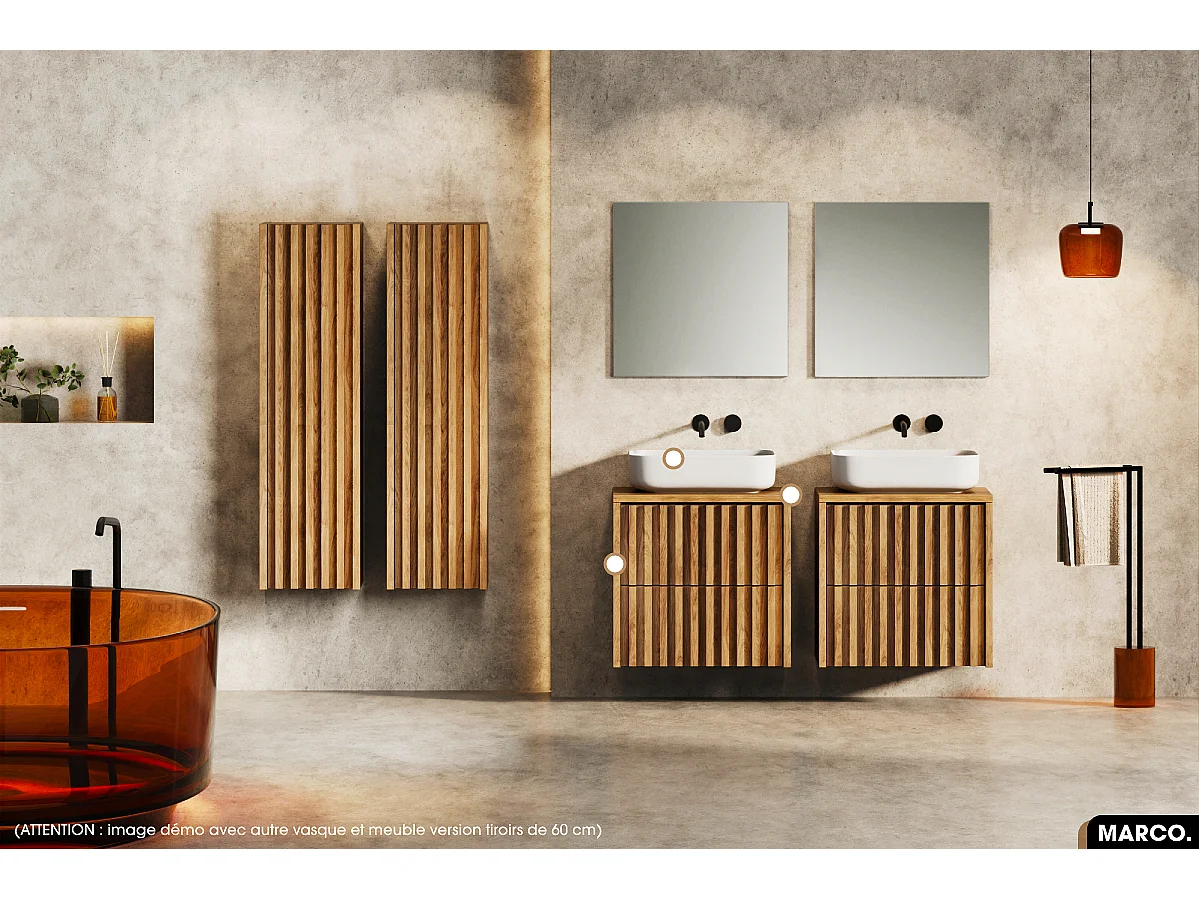 Ensemble meuble sous vasque avec vasque à poser - Siphon OFFERT | MARCO | OAK | 100 x 56 x 45 cm