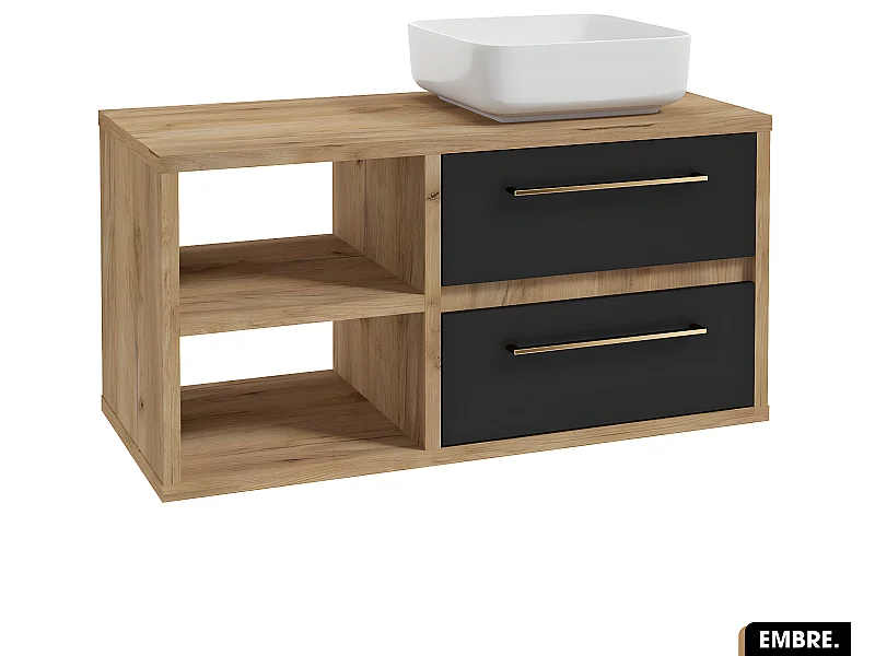 Ensemble meuble sous vasque avec vasque à poser - Siphon OFFERT | EMBRE | Noir | 100 x 50 x 45 cm