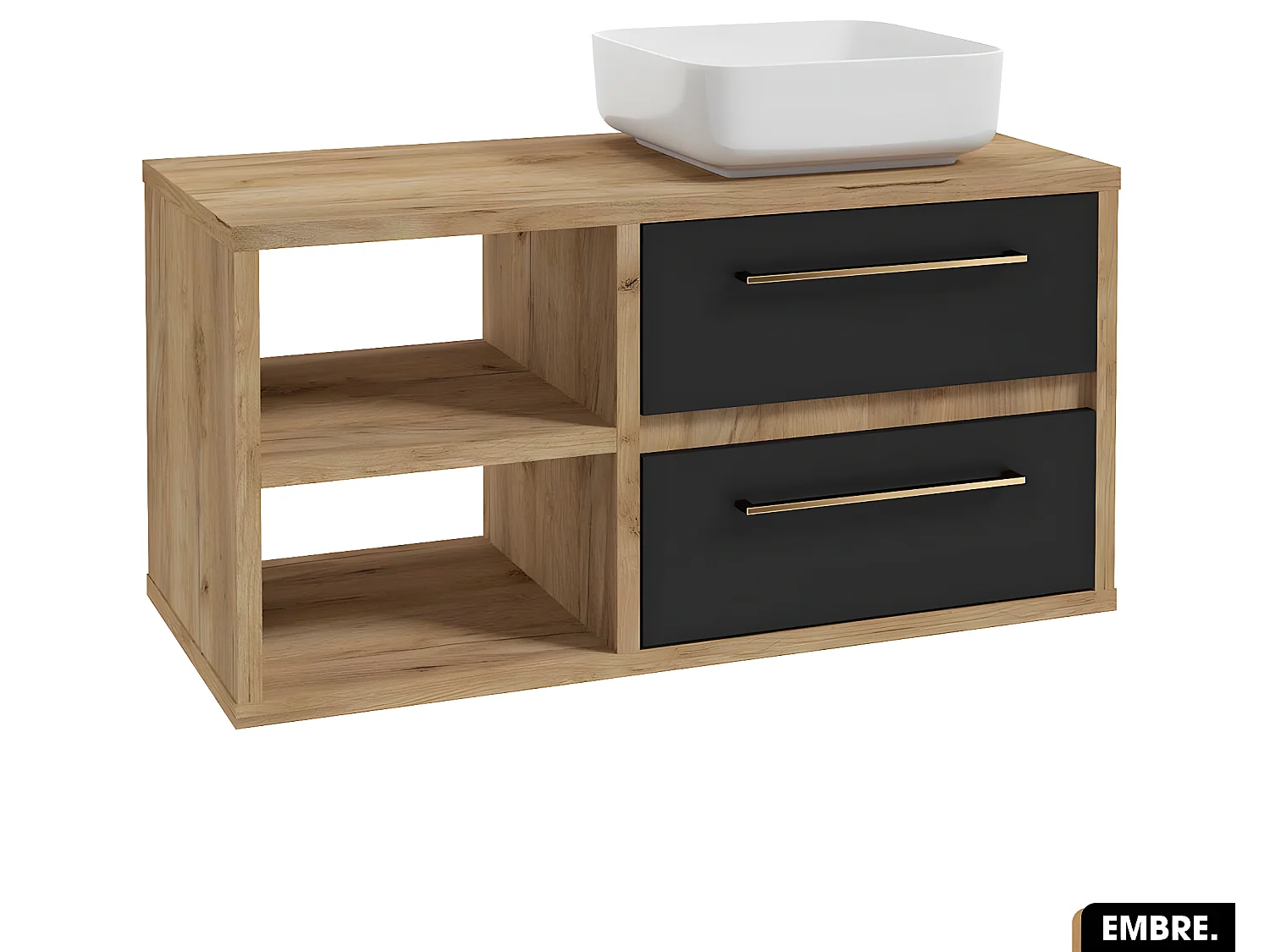 Ensemble meuble sous vasque avec vasque à poser - Siphon OFFERT | EMBRE | Noir | 100 x 50 x 45 cm