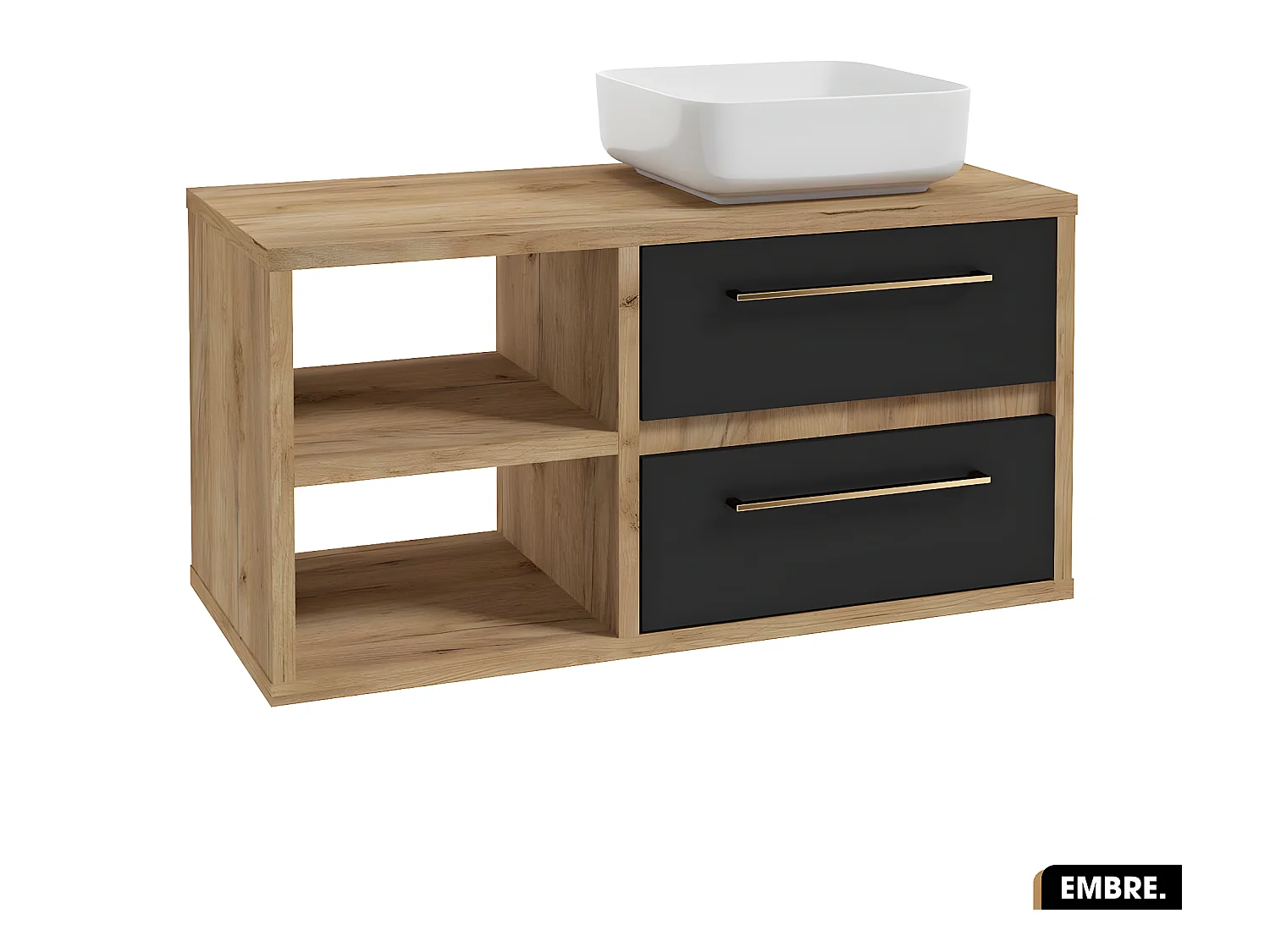 Ensemble meuble sous vasque avec vasque à poser - Siphon OFFERT | EMBRE | Noir | 100 x 50 x 45 cm