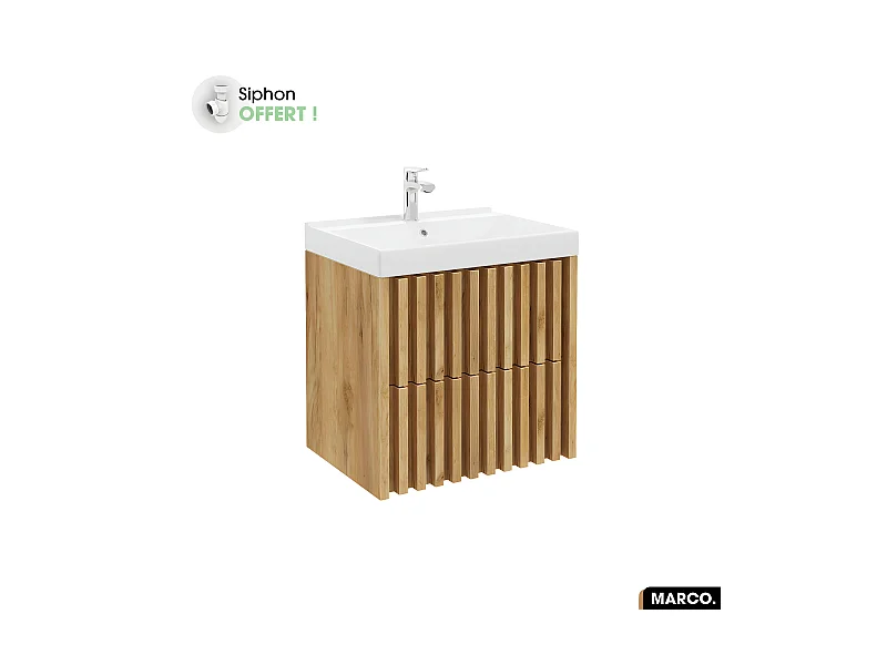 Ensemble meuble sous vasque avec vasque à encastrer - Siphon OFFERT | MARCO | Oak | 60 x 56 x 45 cm