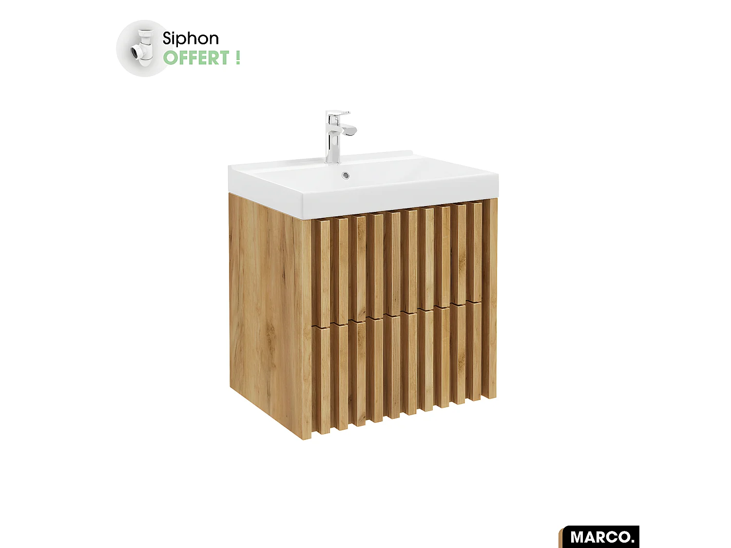 Ensemble meuble sous vasque avec vasque à encastrer - Siphon OFFERT | MARCO | Oak | 60 x 56 x 45 cm