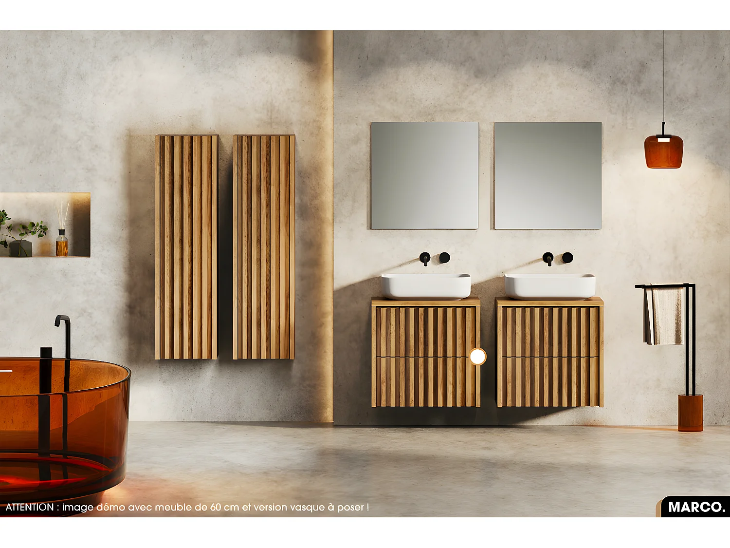 Ensemble meuble sous vasque avec vasque à encastrer - Siphon OFFERT | MARCO | Oak | 60 x 56 x 45 cm