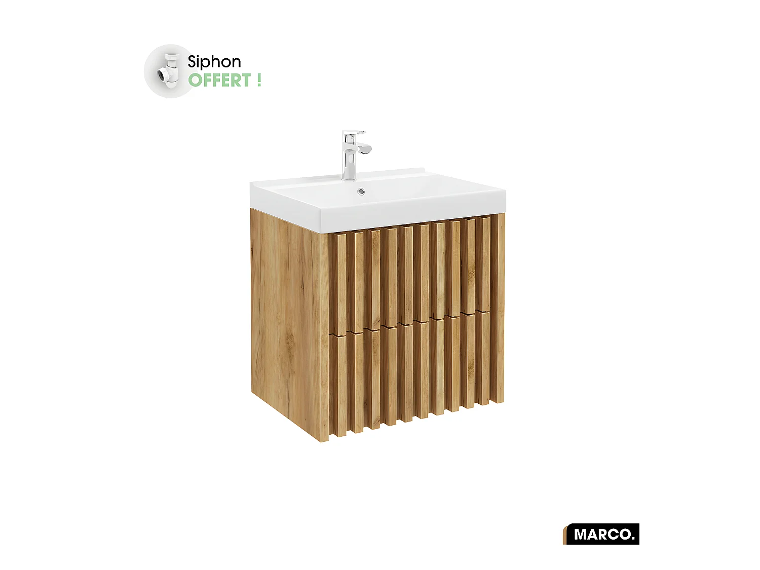 Ensemble meuble sous vasque avec vasque à encastrer - Siphon OFFERT | MARCO | Oak | 60 x 56 x 45 cm