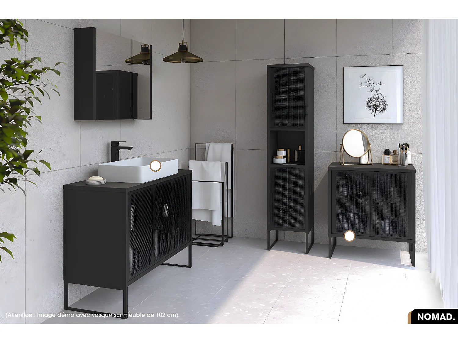 Ensemble meuble sous vasque avec vasque à poser - Siphon OFFERT | NOMAD | NOIR | 70 x 80 x 43 cm