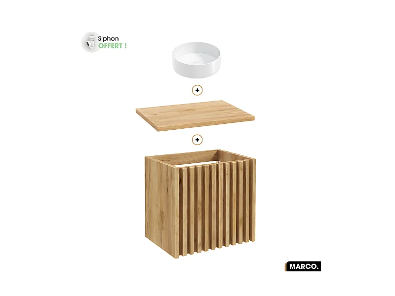 Ensemble meuble sous vasque avec vasque à poser - Siphon OFFERT | MARCO | OAK | 60 x 56 x 45 cm