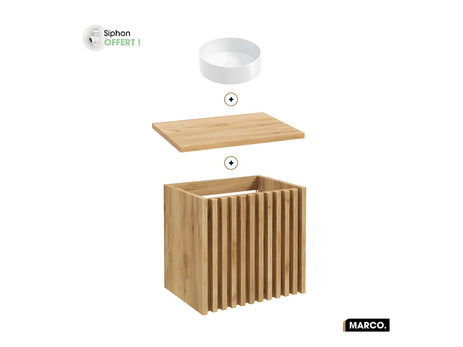 Ensemble meuble sous vasque avec vasque à poser - Siphon OFFERT | MARCO | OAK | 60 x 56 x 45 cm