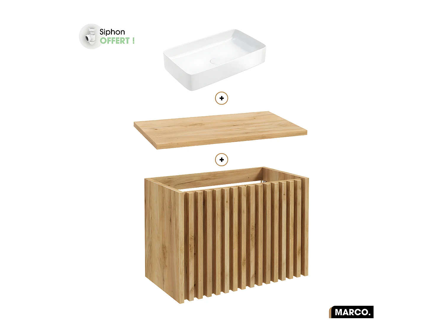 Ensemble meuble sous vasque avec vasque à poser - Siphon OFFERT | MARCO | OAK | 80 x 56 x 45 cm