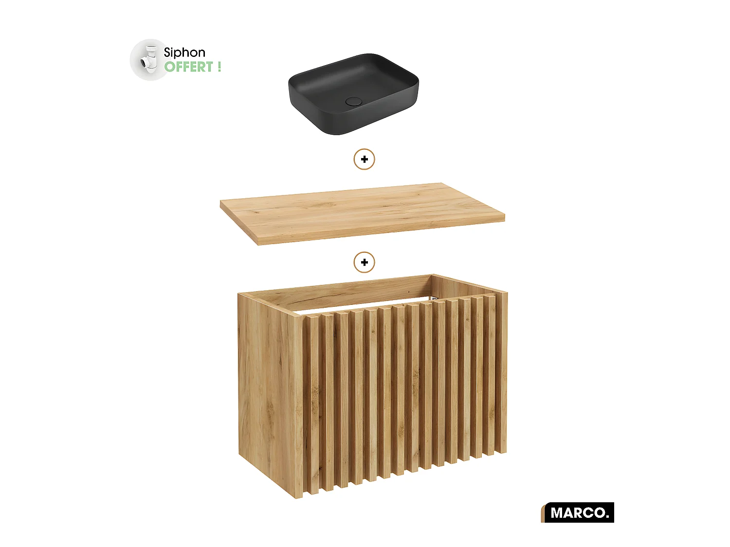 Ensemble meuble sous vasque avec vasque à poser - Siphon OFFERT | MARCO | OAK | 80 x 56 x 45 cm
