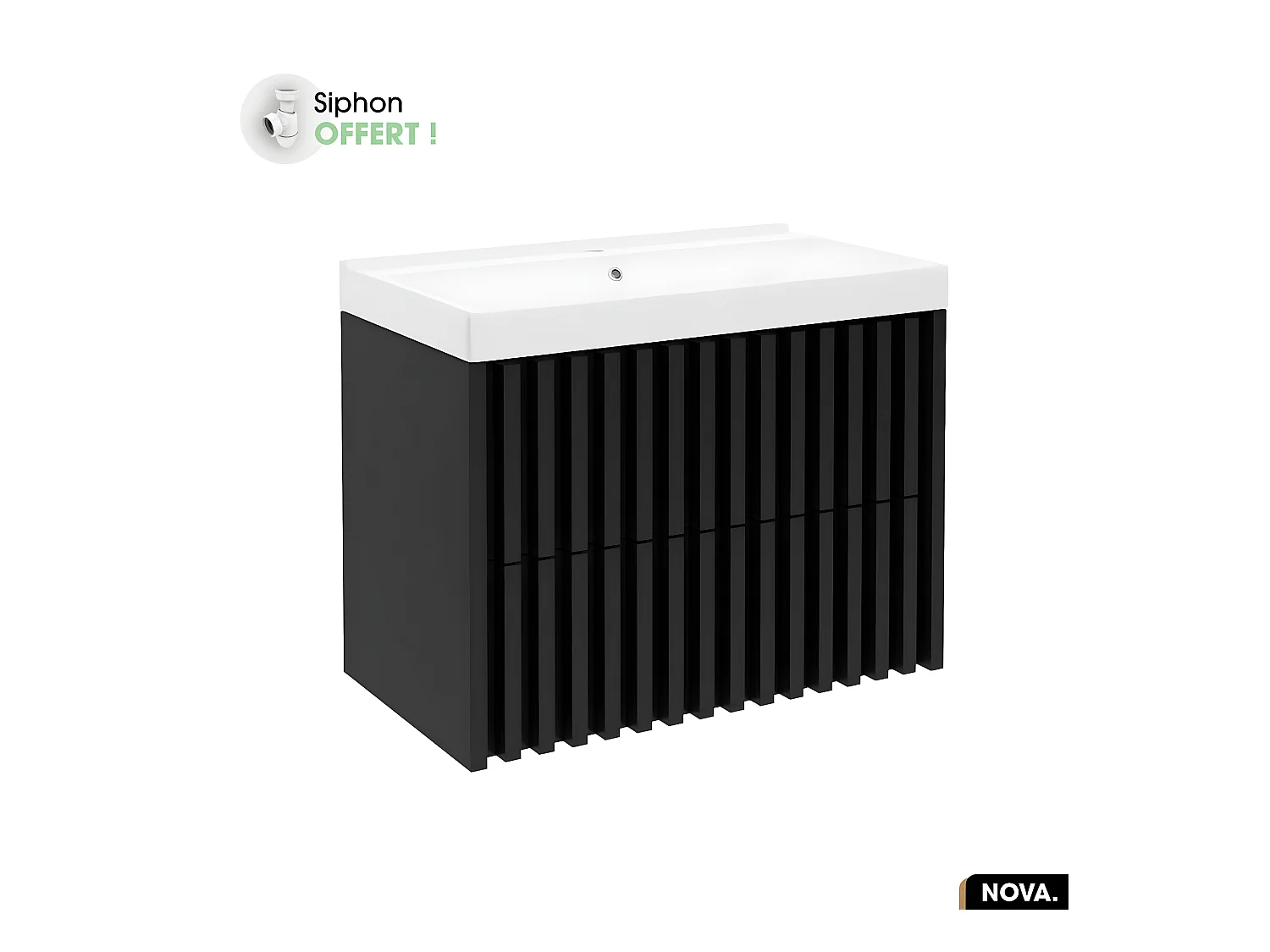Ensemble meuble sous vasque avec vasque à encastrer - Siphon OFFERT | NOVA | Noir | 80 x 56 x 45 cm