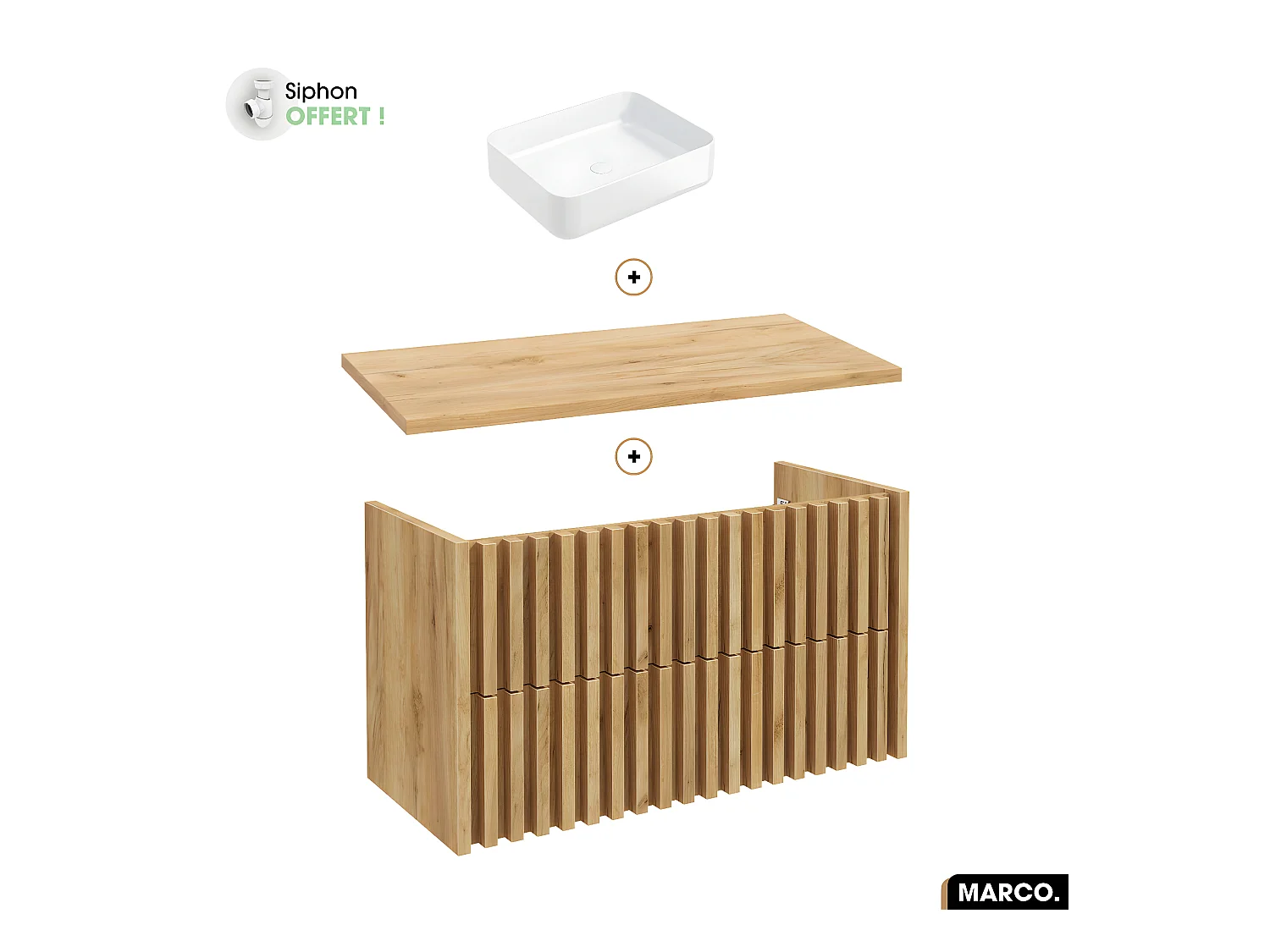 Ensemble meuble sous vasque avec vasque à poser - Siphon OFFERT | MARCO | OAK | 100 x 56 x 45 cm