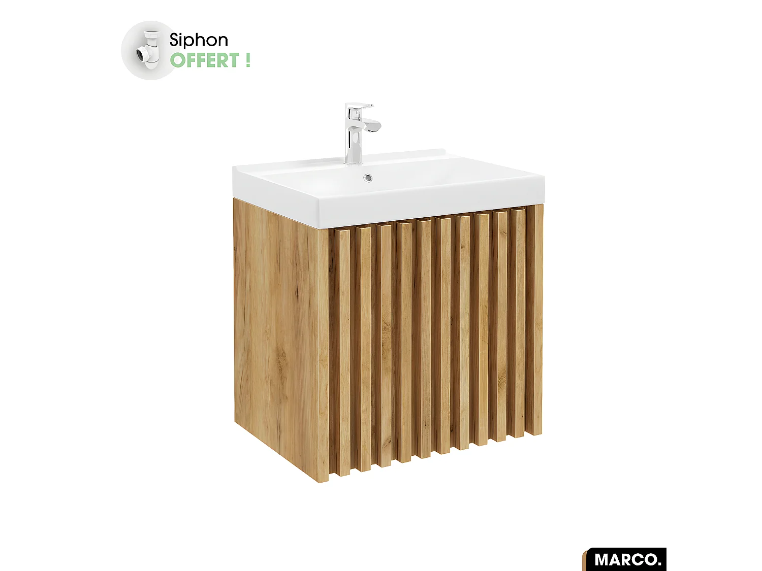 Ensemble meuble sous vasque avec vasque à encastrer - Siphon OFFERT | MARCO | Oak | 60 x 56 x 45 cm