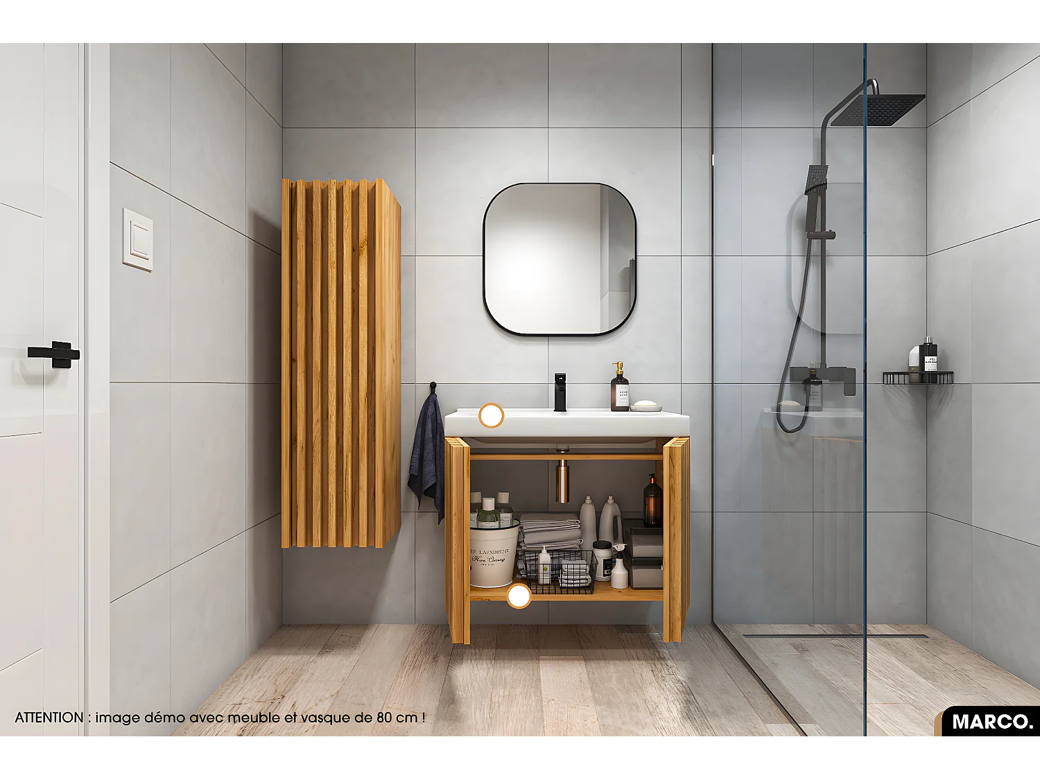 Ensemble meuble sous vasque avec vasque à encastrer - Siphon OFFERT | MARCO | Oak | 60 x 56 x 45 cm