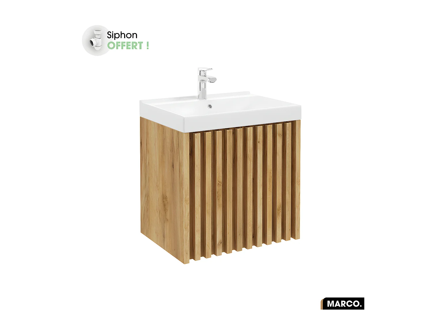 Ensemble meuble sous vasque avec vasque à encastrer - Siphon OFFERT | MARCO | Oak | 60 x 56 x 45 cm