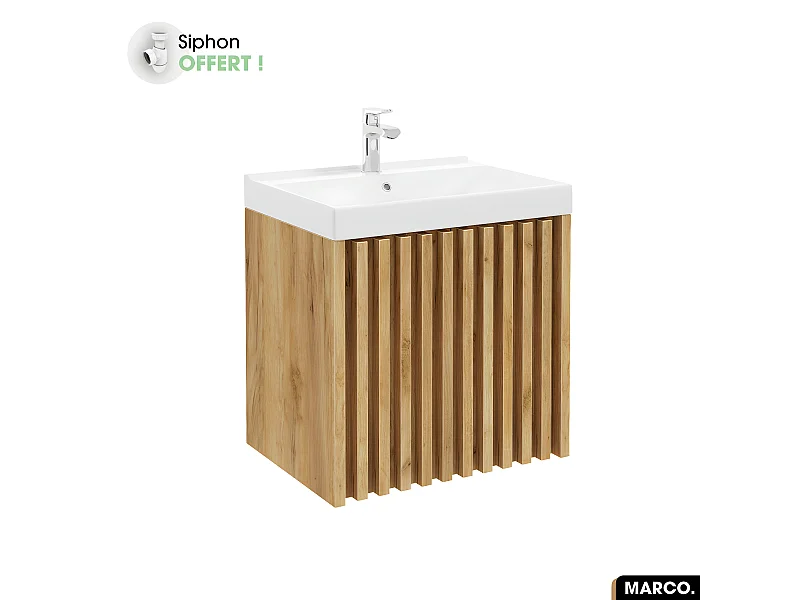 Ensemble meuble sous vasque avec vasque à encastrer - Siphon OFFERT | MARCO | Oak | 60 x 56 x 45 cm