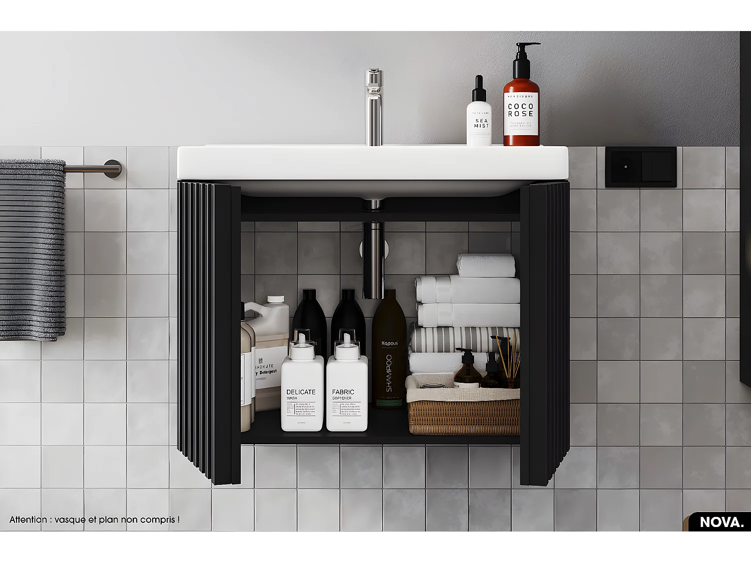 Meuble sous vasque - version portes | NOVA | NOIR | 80 x 56 x 45 cm