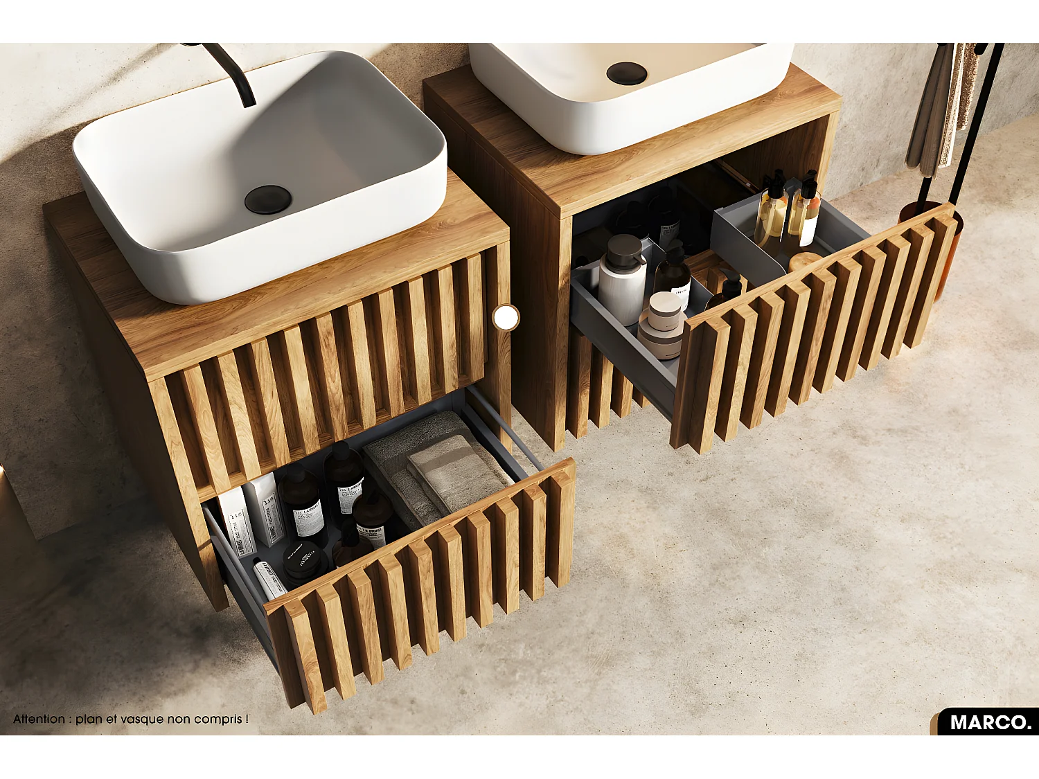 Meuble sous vasque - version tiroirs | MARCO | OAK | 80 x 56 x 45 cm