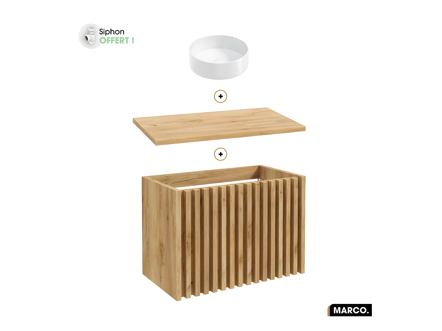 Ensemble meuble sous vasque avec vasque à poser - Siphon OFFERT | MARCO | OAK | 80 x 56 x 45 cm