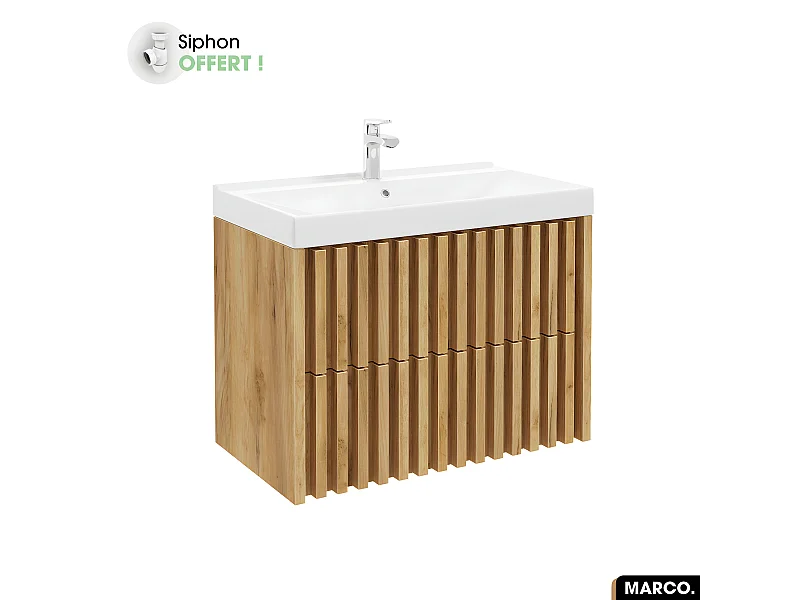 Ensemble meuble sous vasque avec vasque à encastrer - Siphon OFFERT | MARCO | Oak | 80 x 56 x 45 cm
