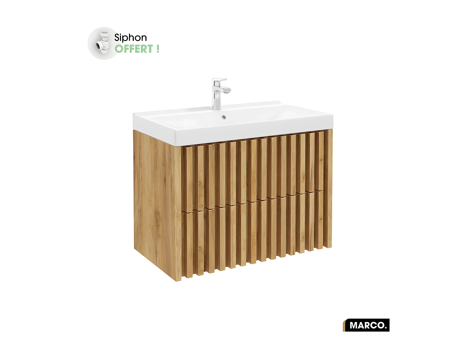 Ensemble meuble sous vasque avec vasque à encastrer - Siphon OFFERT | MARCO | Oak | 80 x 56 x 45 cm