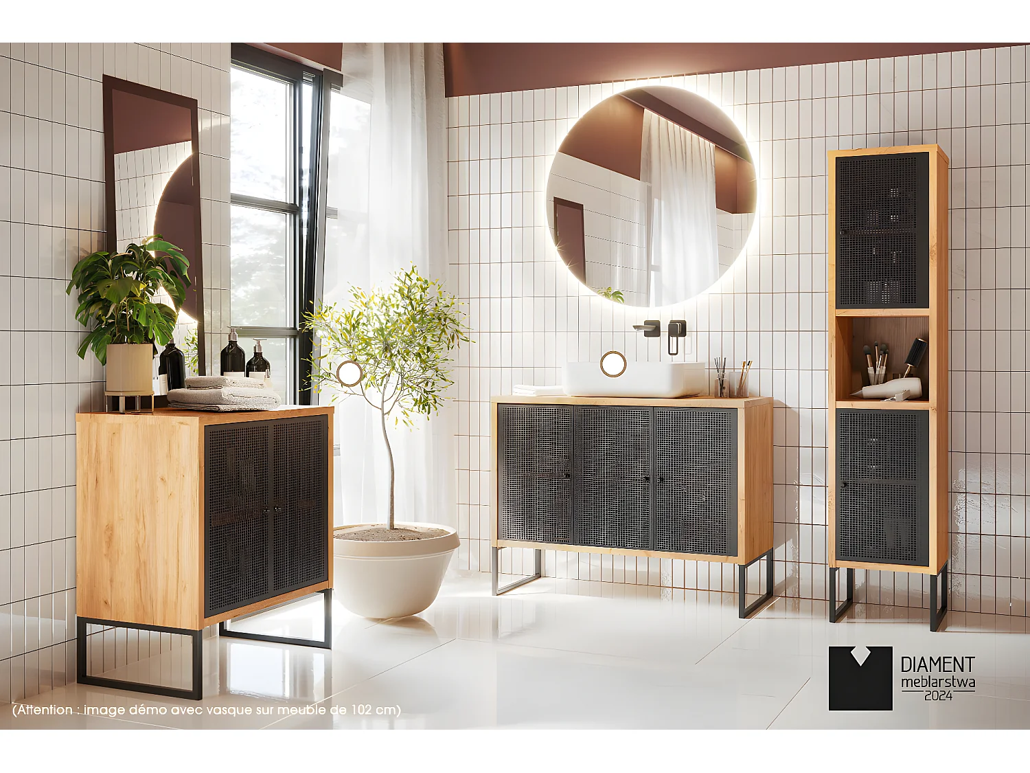 Ensemble meuble sous vasque avec vasque à poser - Siphon OFFERT | NOMAD | OAK | 70 x 80 x 43 cm