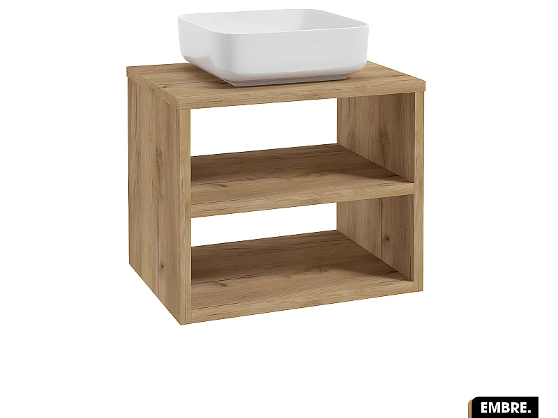 Ensemble meuble sous vasque avec vasque à poser - Siphon OFFERT | EMBRE | OAK | 60 x 50 x 45 cm