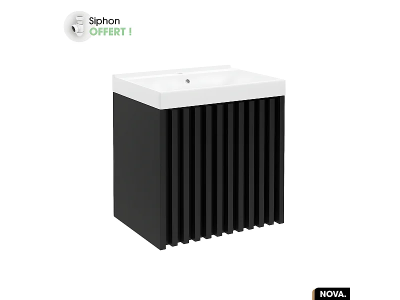 Ensemble meuble sous vasque avec vasque à encastrer - Siphon OFFERT | NOVA | Noir | 60 x 56 x 45 cm