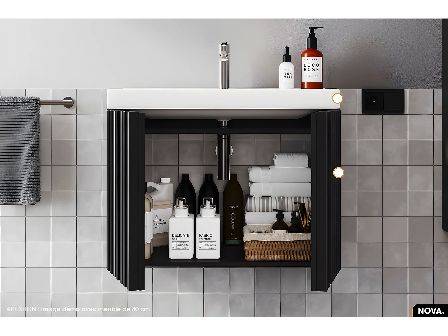 Ensemble meuble sous vasque avec vasque à encastrer - Siphon OFFERT | NOVA | Noir | 60 x 56 x 45 cm