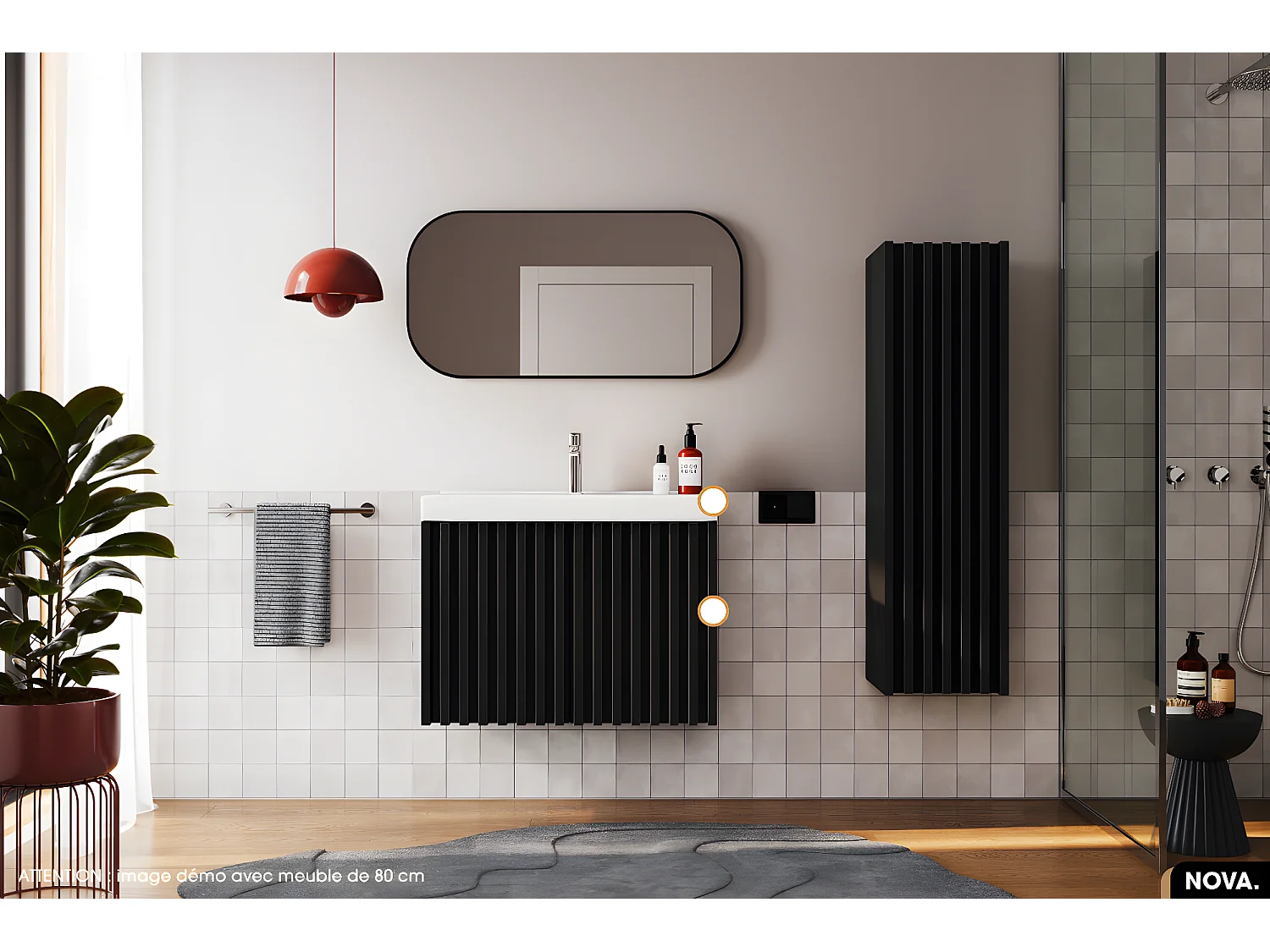 Ensemble meuble sous vasque avec vasque à encastrer - Siphon OFFERT | NOVA | Noir | 60 x 56 x 45 cm