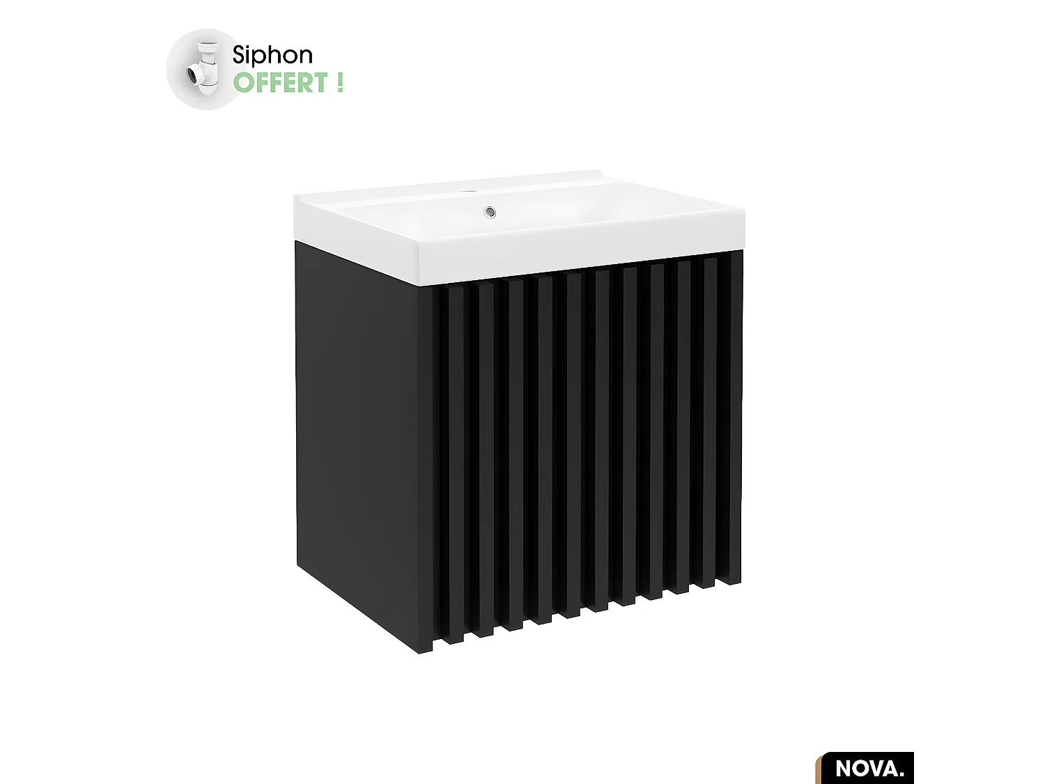 Ensemble meuble sous vasque avec vasque à encastrer - Siphon OFFERT | NOVA | Noir | 60 x 56 x 45 cm