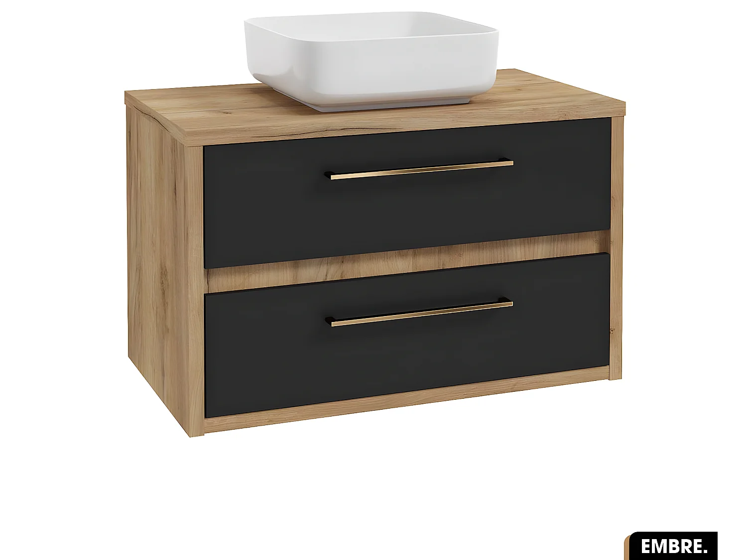 Ensemble meuble sous vasque avec vasque à poser - Siphon OFFERT | EMBRE | Noir | 80 x 50 x 45 cm