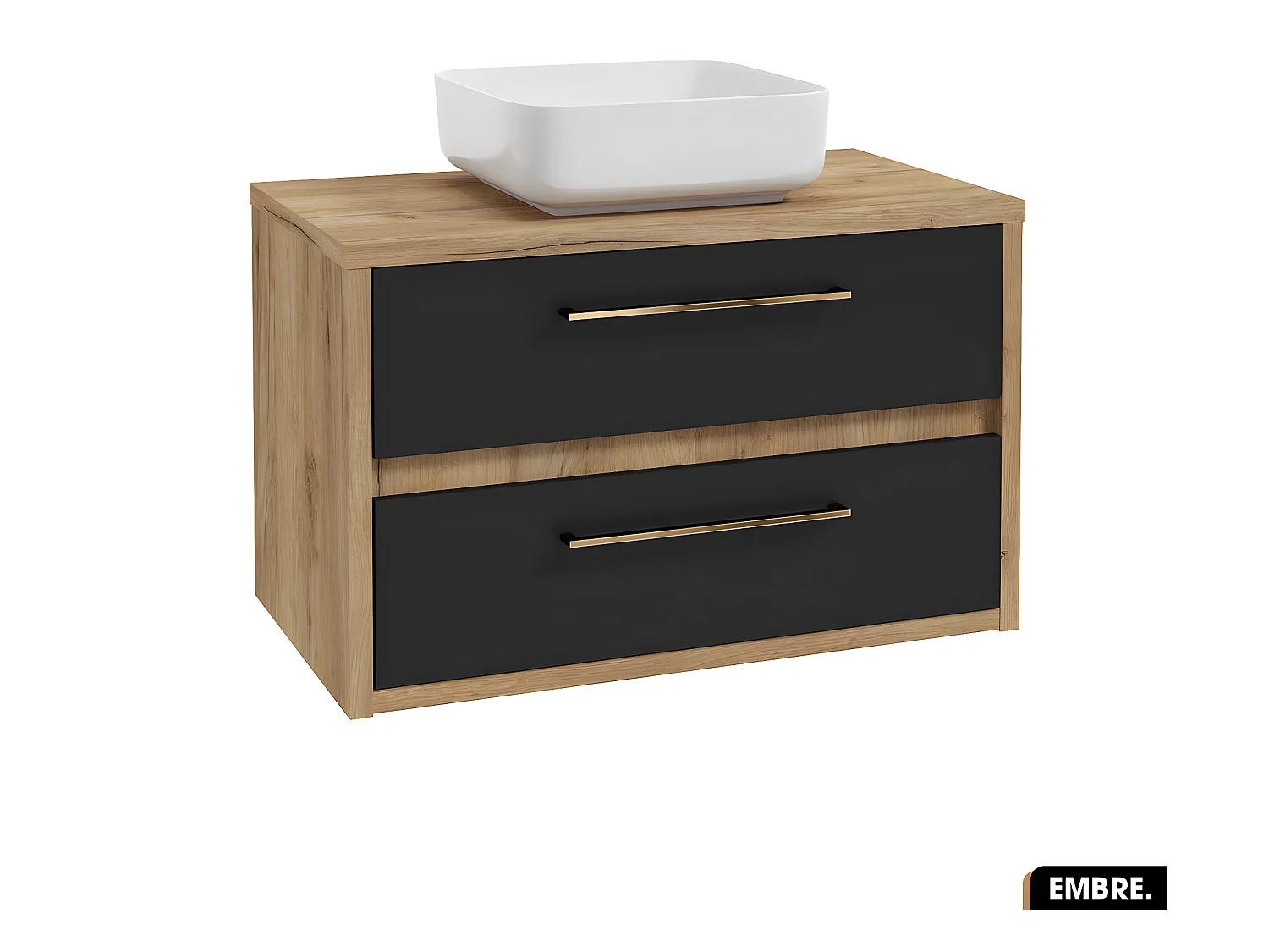Ensemble meuble sous vasque avec vasque à poser - Siphon OFFERT | EMBRE | Noir | 80 x 50 x 45 cm