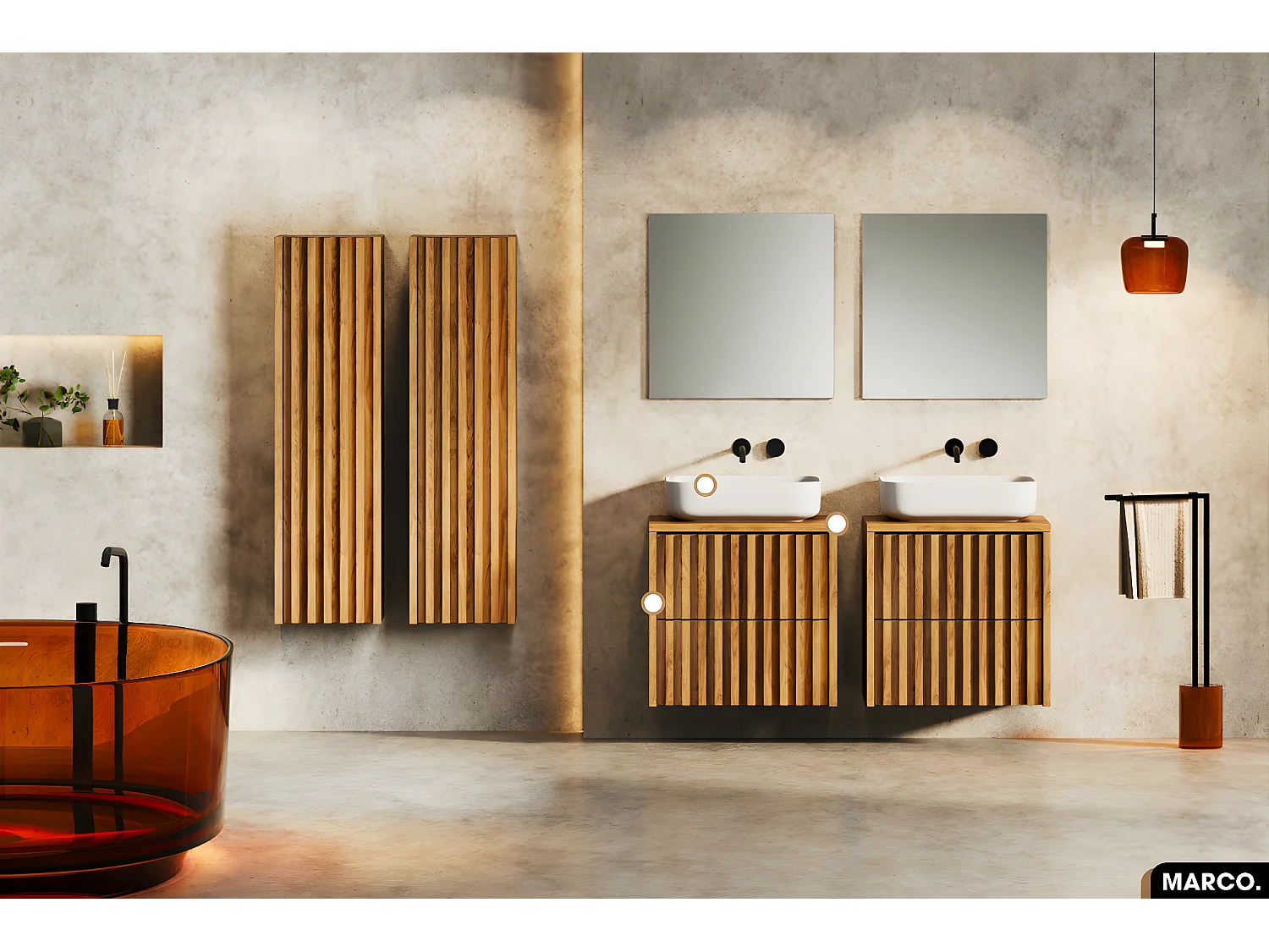 Ensemble meuble sous vasque avec vasque à poser - Siphon OFFERT | MARCO | OAK | 60 x 56 x 45 cm