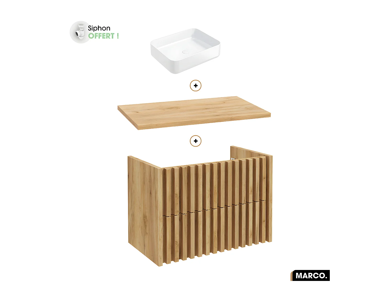 Ensemble meuble sous vasque avec vasque à poser - Siphon OFFERT | MARCO | OAK | 80 x 56 x 45 cm