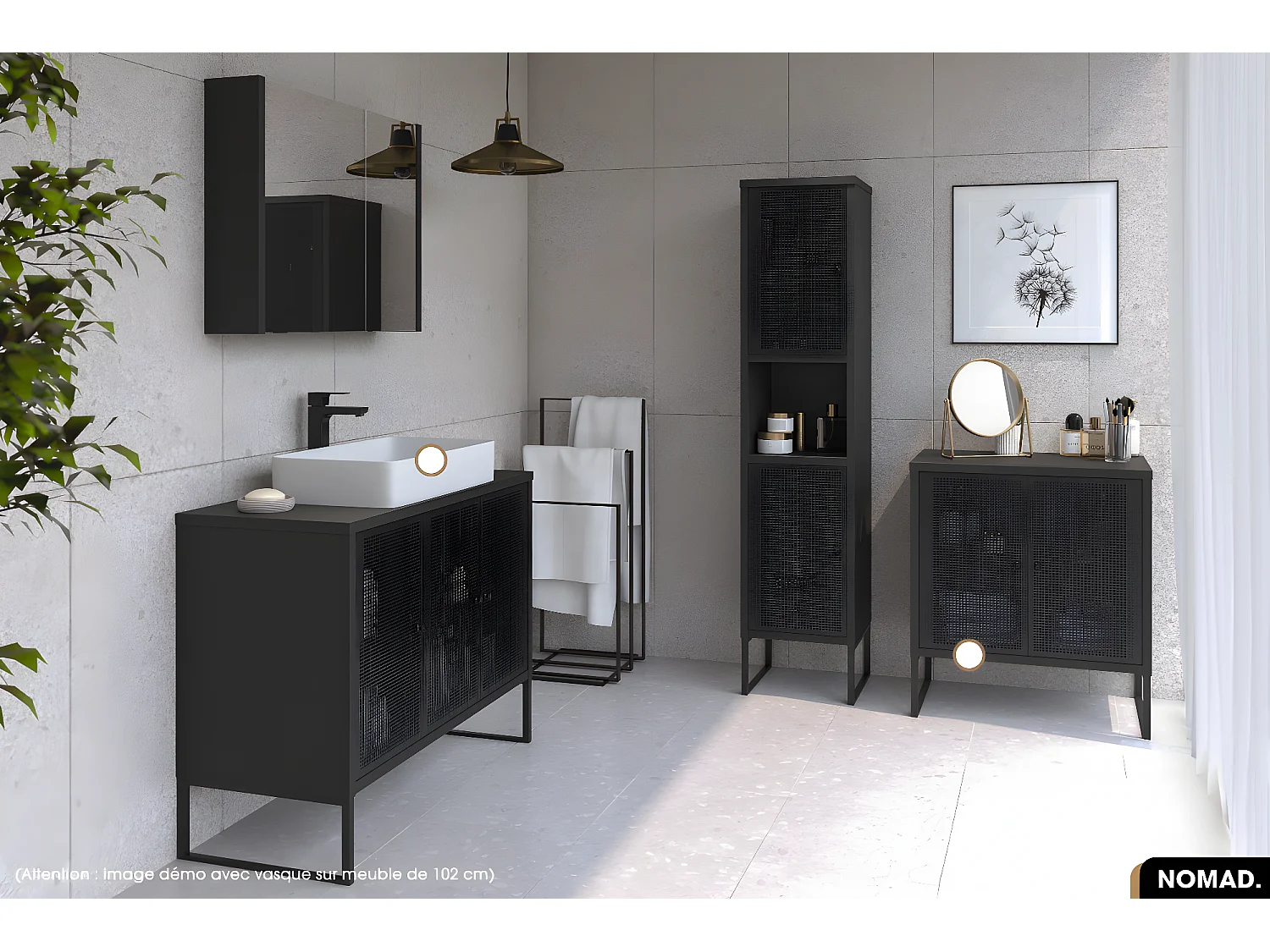 Ensemble meuble sous vasque avec vasque à poser - Siphon OFFERT | NOMAD | NOIR | 70 x 80 x 43 cm