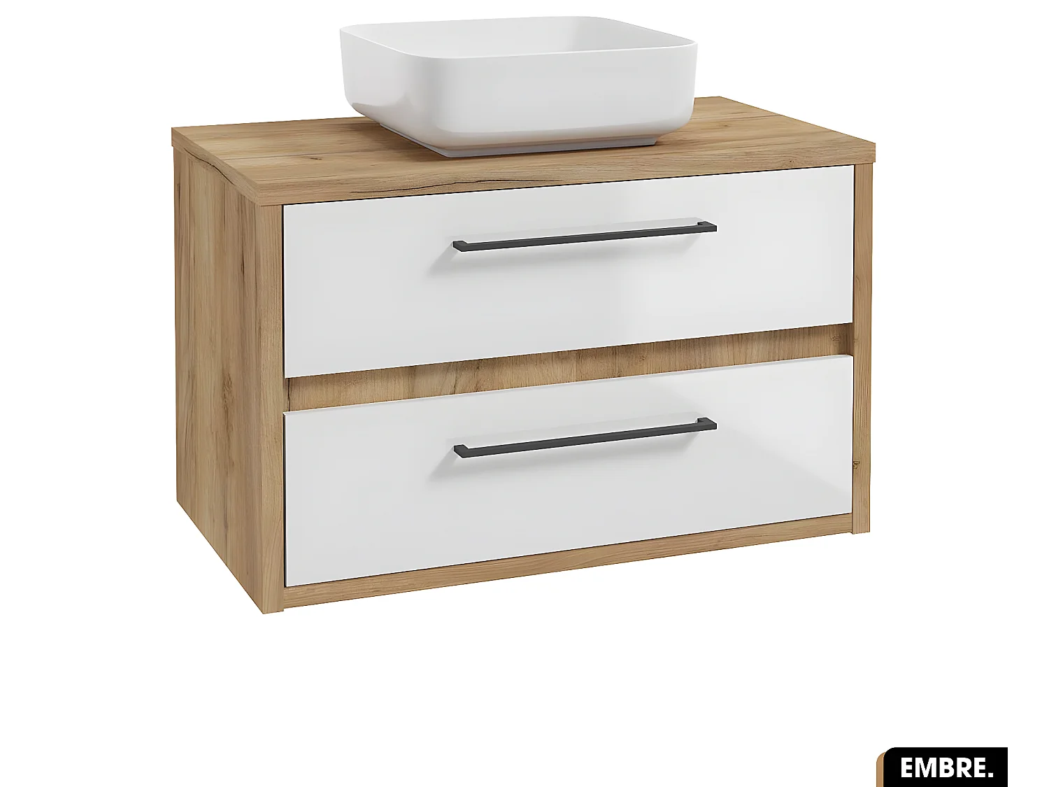 Ensemble meuble sous vasque avec vasque à poser - Siphon OFFERT | EMBRE | Blanc | 80 x 50 x 45 cm