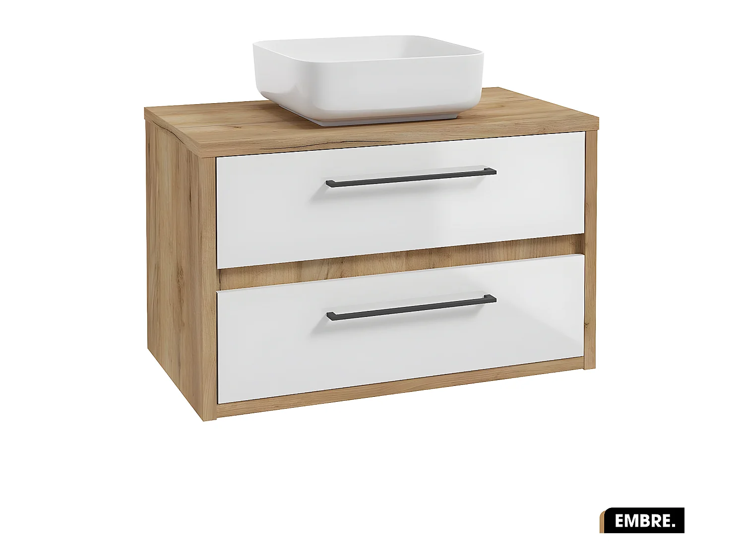Ensemble meuble sous vasque avec vasque à poser - Siphon OFFERT | EMBRE | Blanc | 80 x 50 x 45 cm