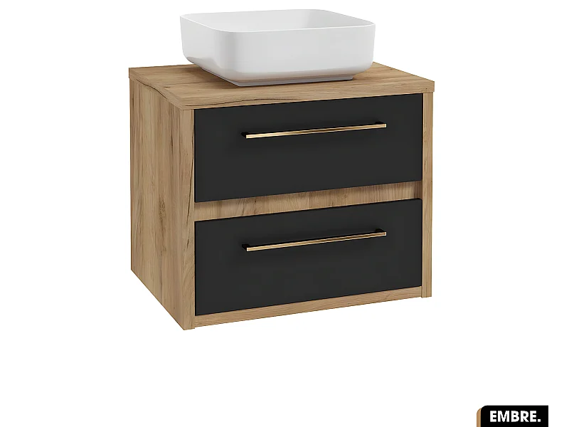 Ensemble meuble sous vasque avec vasque à poser - Siphon OFFERT | EMBRE | Noir | 60 x 50 x 45 cm