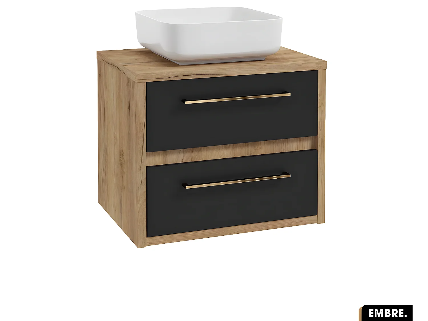 Ensemble meuble sous vasque avec vasque à poser - Siphon OFFERT | EMBRE | Noir | 60 x 50 x 45 cm