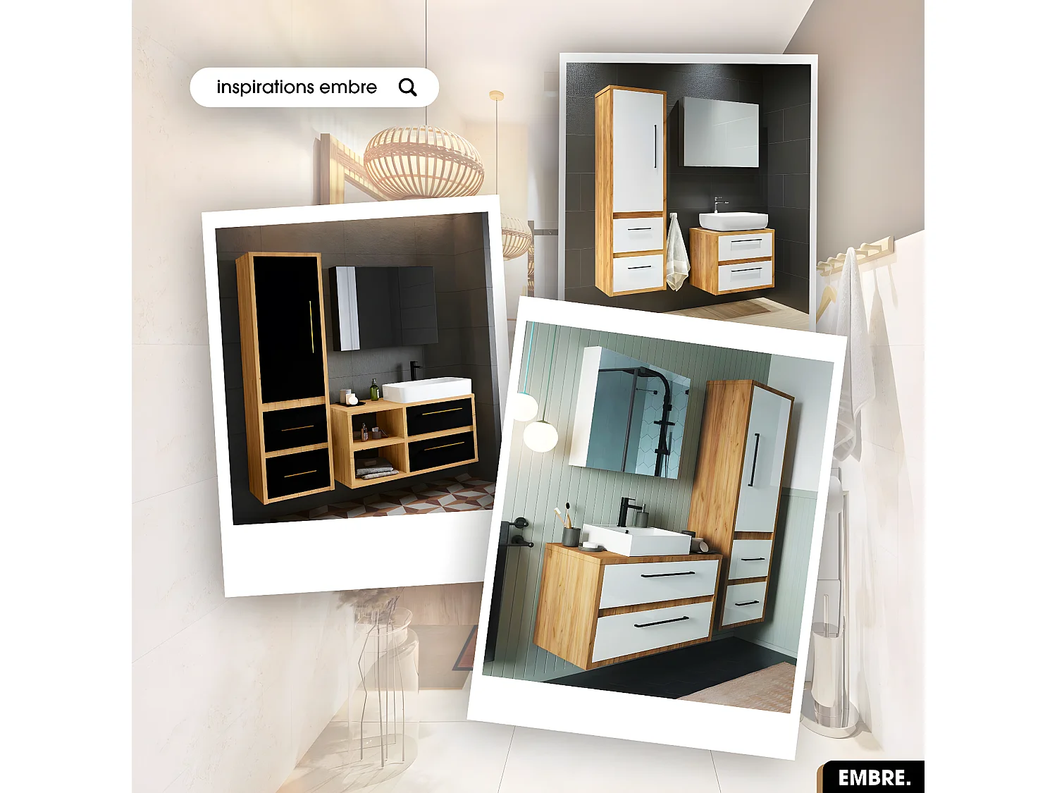 Ensemble meuble sous vasque avec vasque à poser - Siphon OFFERT | EMBRE | Noir | 60 x 50 x 45 cm