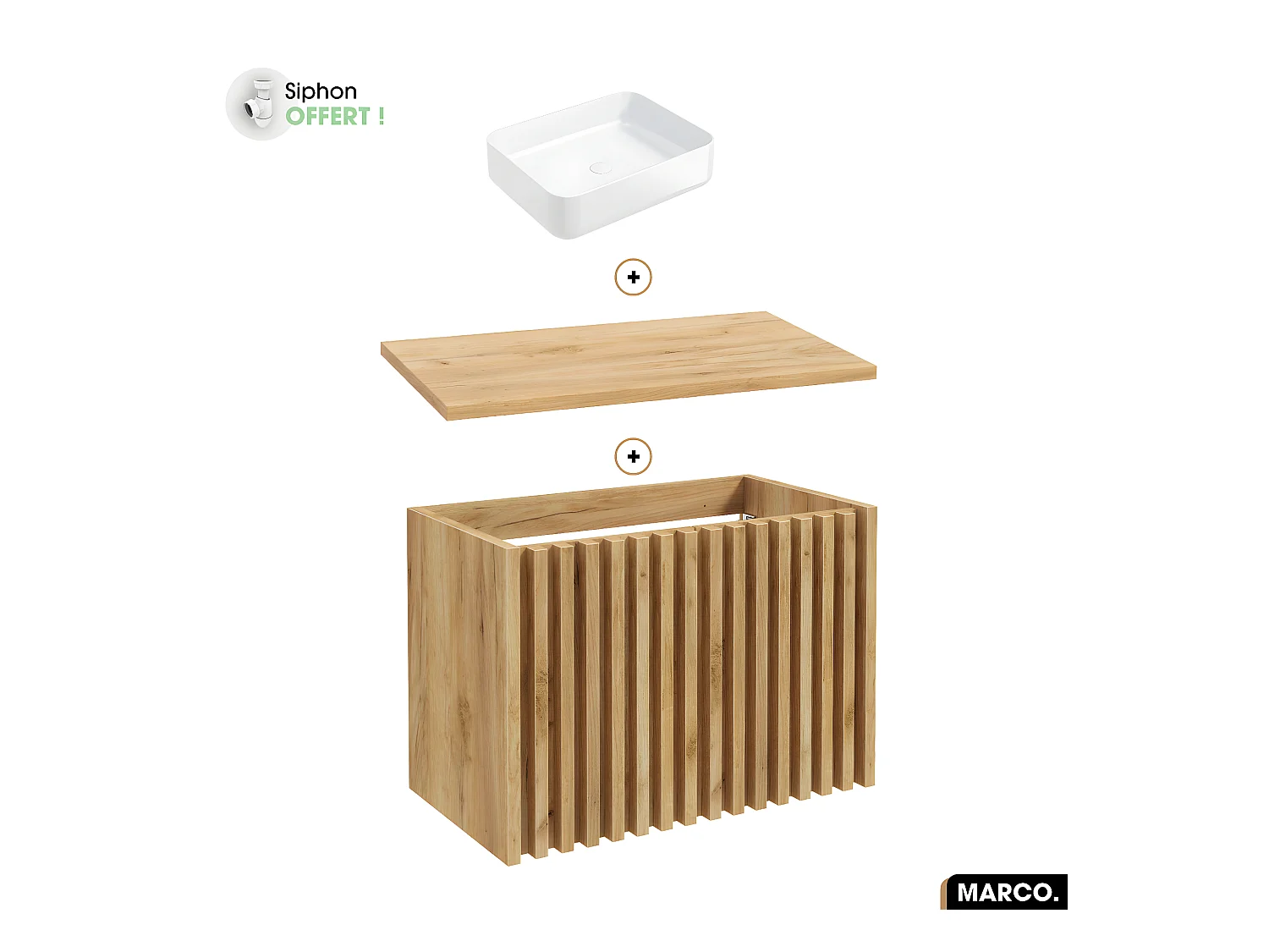 Ensemble meuble sous vasque avec vasque à poser - Siphon OFFERT | MARCO | OAK | 80 x 56 x 45 cm