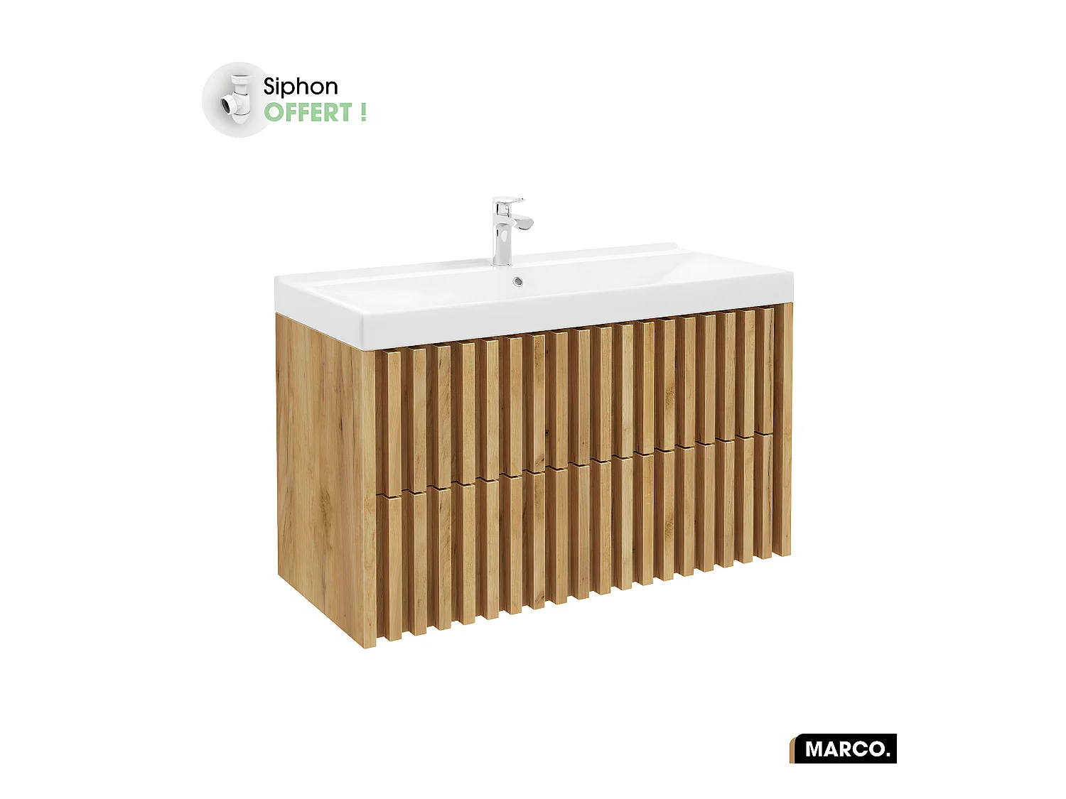 Ensemble meuble sous vasque avec vasque à encastrer - Siphon OFFERT | MARCO | Oak | 100 x 56 x 45 cm