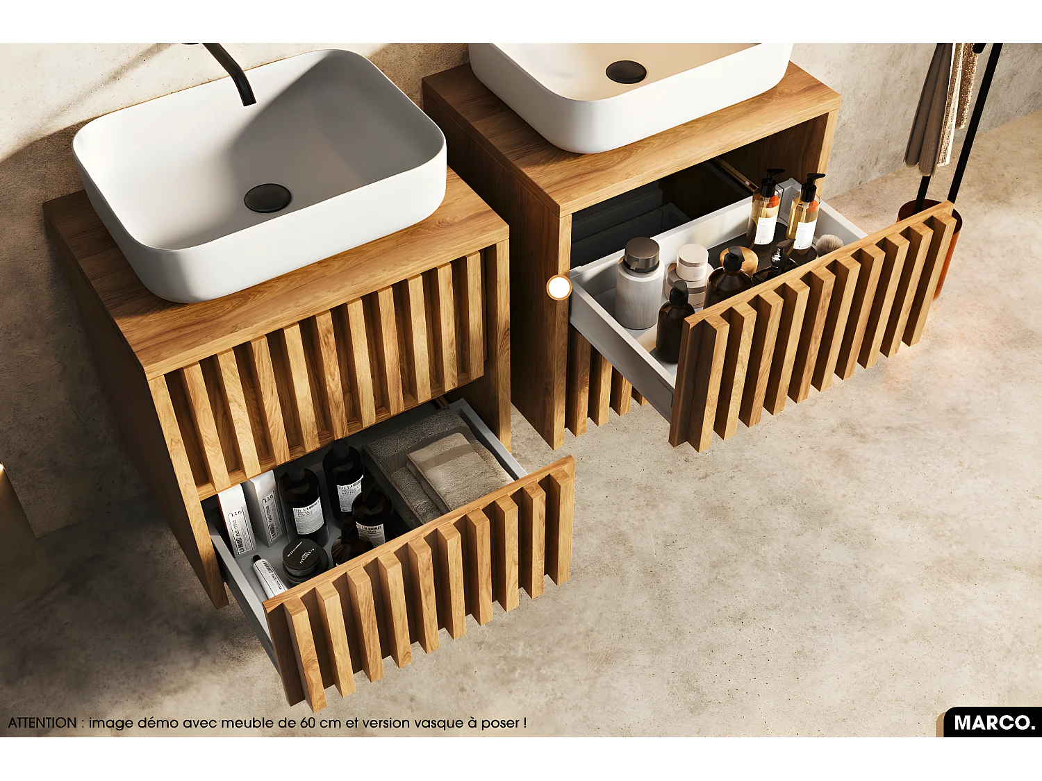 Ensemble meuble sous vasque avec vasque à encastrer - Siphon OFFERT | MARCO | Oak | 100 x 56 x 45 cm