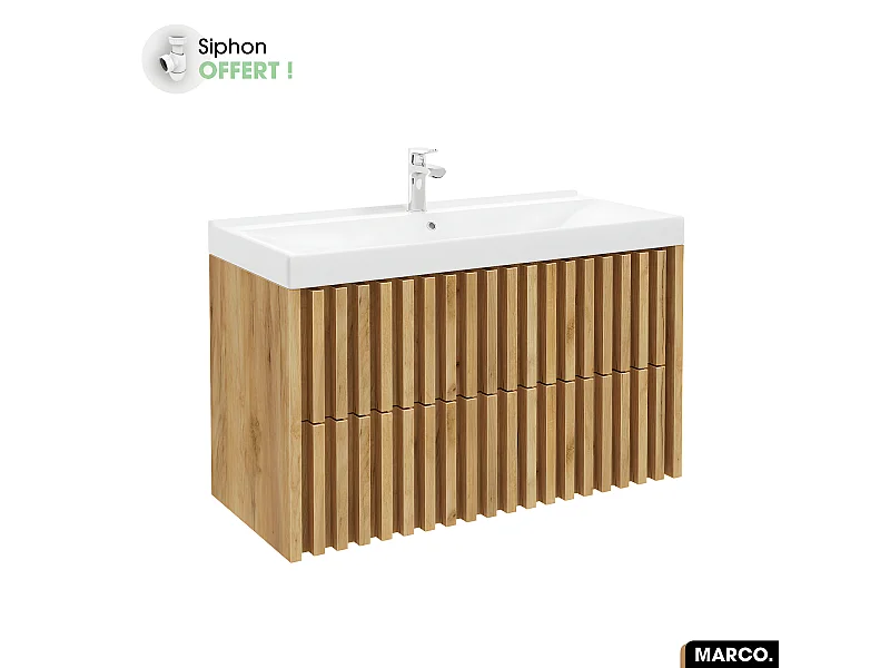 Ensemble meuble sous vasque avec vasque à encastrer - Siphon OFFERT | MARCO | Oak | 100 x 56 x 45 cm