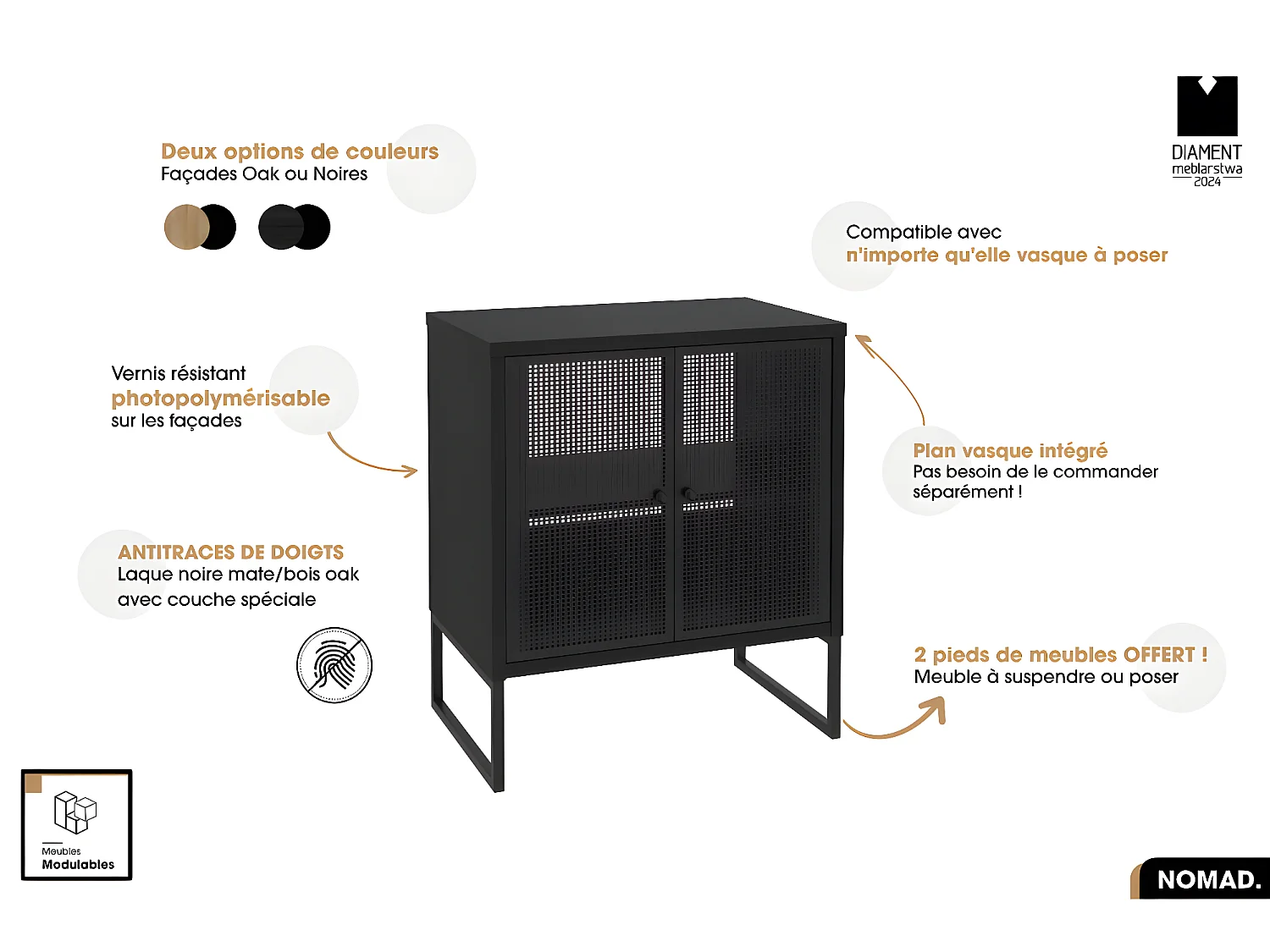 Meuble sous vasque | NOMAD | NOIR | 70 x 80 x 43 cm