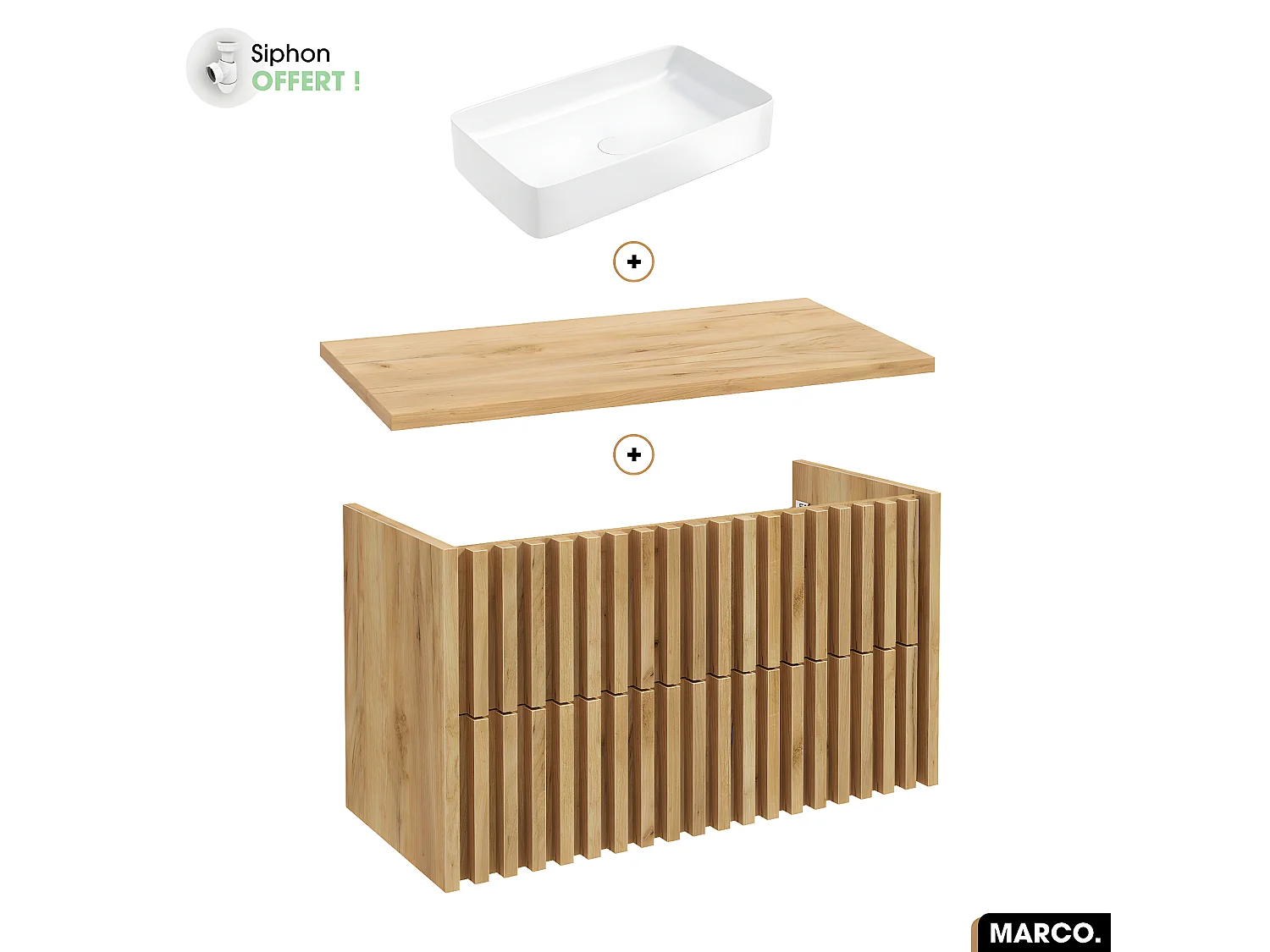 Ensemble meuble sous vasque avec vasque à poser - Siphon OFFERT | MARCO | OAK | 100 x 56 x 45 cm
