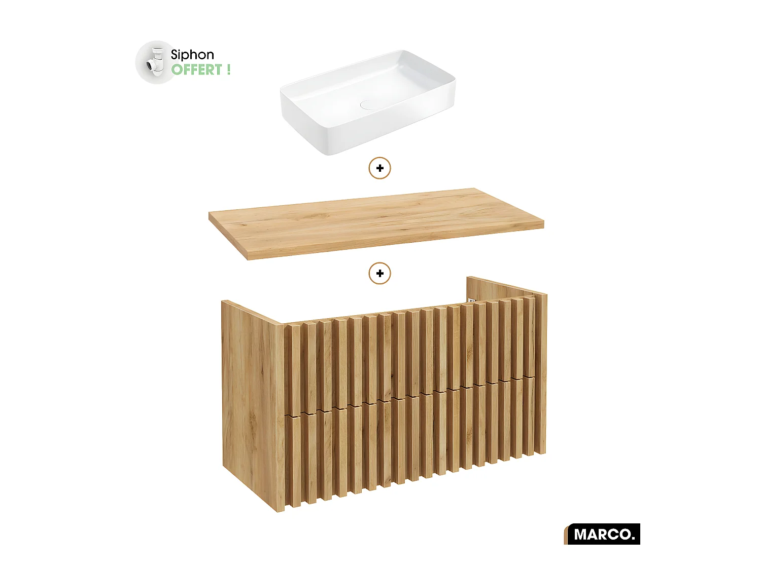 Ensemble meuble sous vasque avec vasque à poser - Siphon OFFERT | MARCO | OAK | 100 x 56 x 45 cm