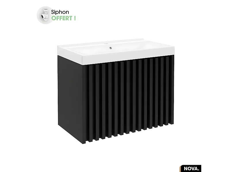 Ensemble meuble sous vasque avec vasque à encastrer - Siphon OFFERT | NOVA | Noir | 80 x 56 x 45 cm